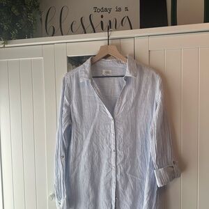 100% Linen Blue Stripe Shirt